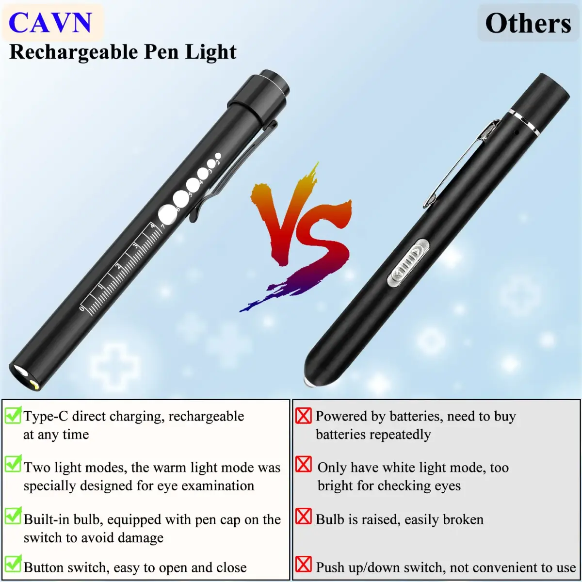 CAVN Rechargeable Pen Light with Pupil Gauge & Ruler | Black 10cm (3.9in) - view 5