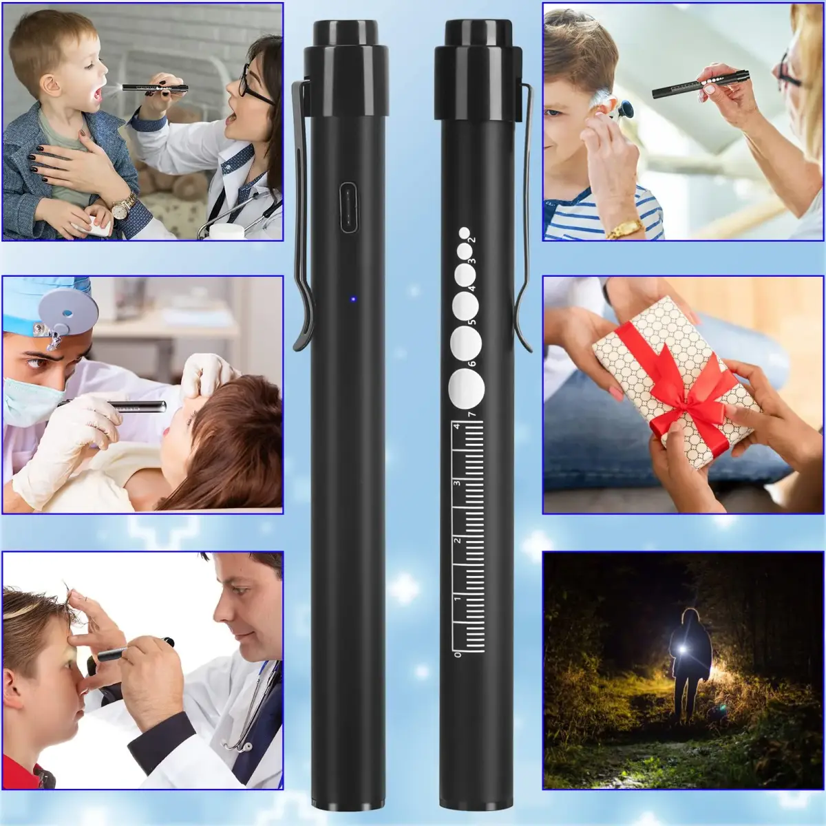 CAVN Rechargeable Pen Light with Pupil Gauge & Ruler | Black 10cm (3.9in) - view 8