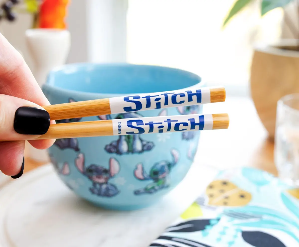Silver Buffalo Disney Lilo & Stitch Ceramic Dinnerware Set | 20-Ounce Ramen Bowl & Wooden Chopsticks - view 4