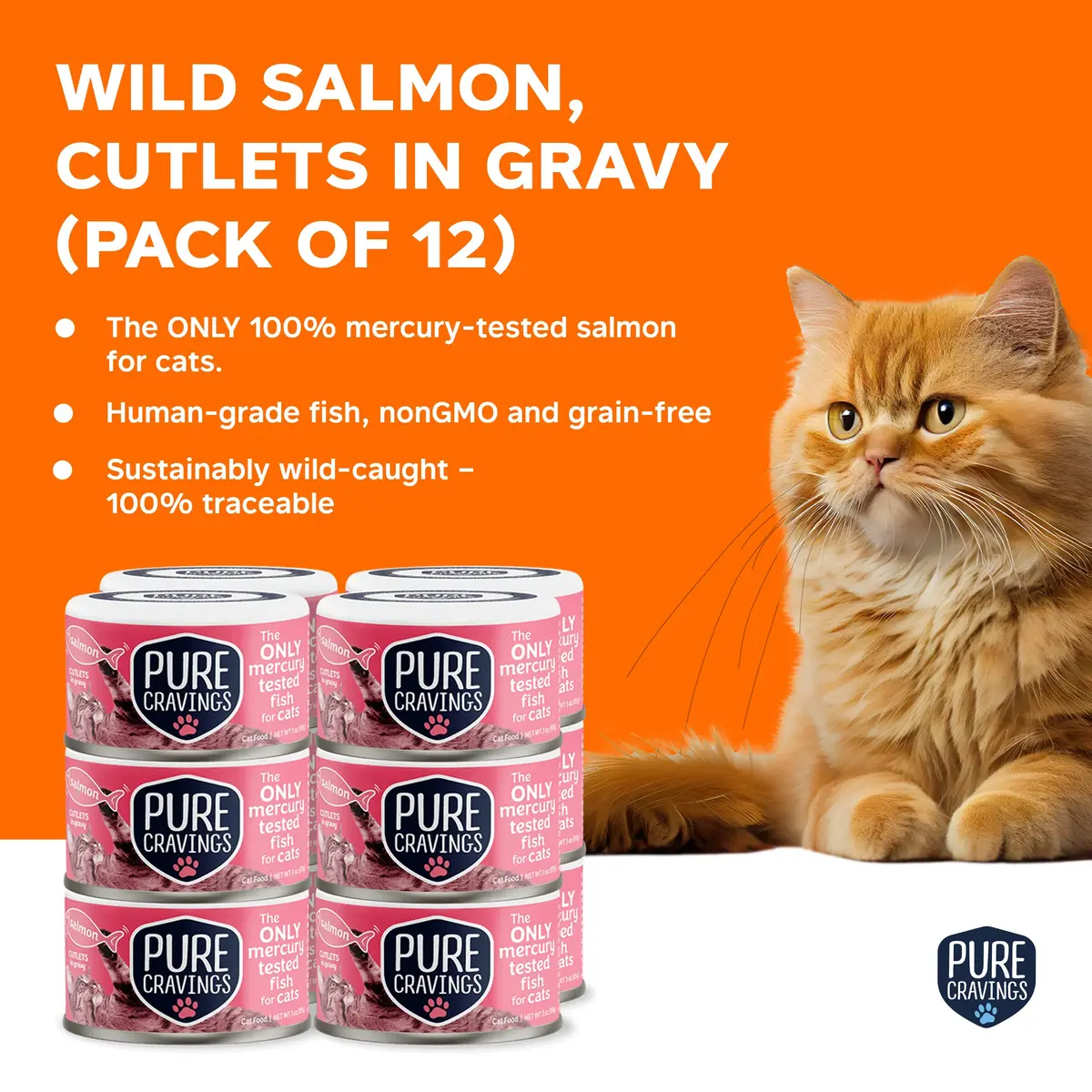 Pure Cravings Wet Cat Food Canned Salmon Cutlets in Gravy | Mercury-Tested, Grain-Free, Protein, Non-GMO (100% Mercury-Tested, Moist Can Fish for Cats) - view 2