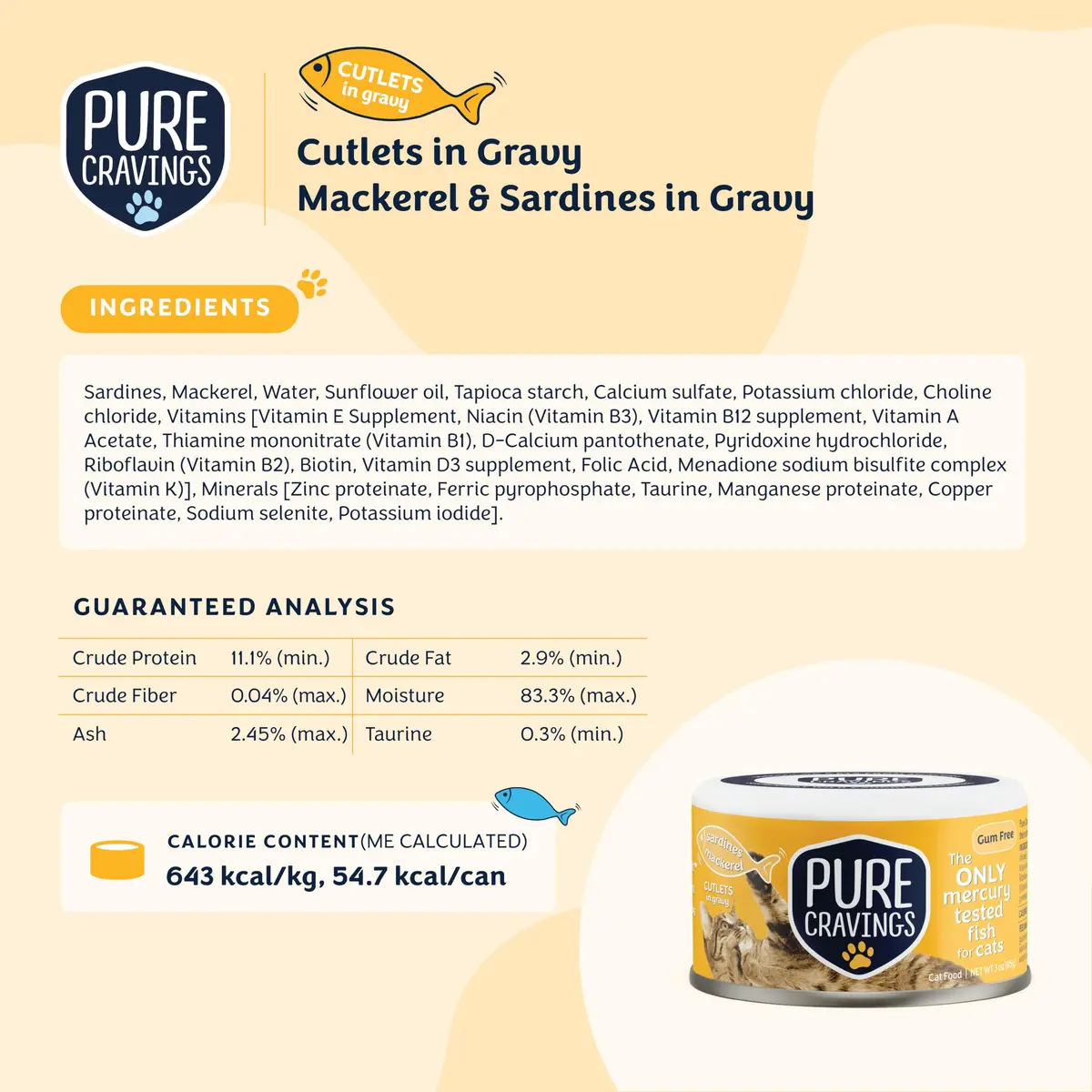Pure Cravings Wet Cat Food in Gravy 12 Pack | Mercury Tested, Grain-Free, Non-GMO, Natural Fish - view 7