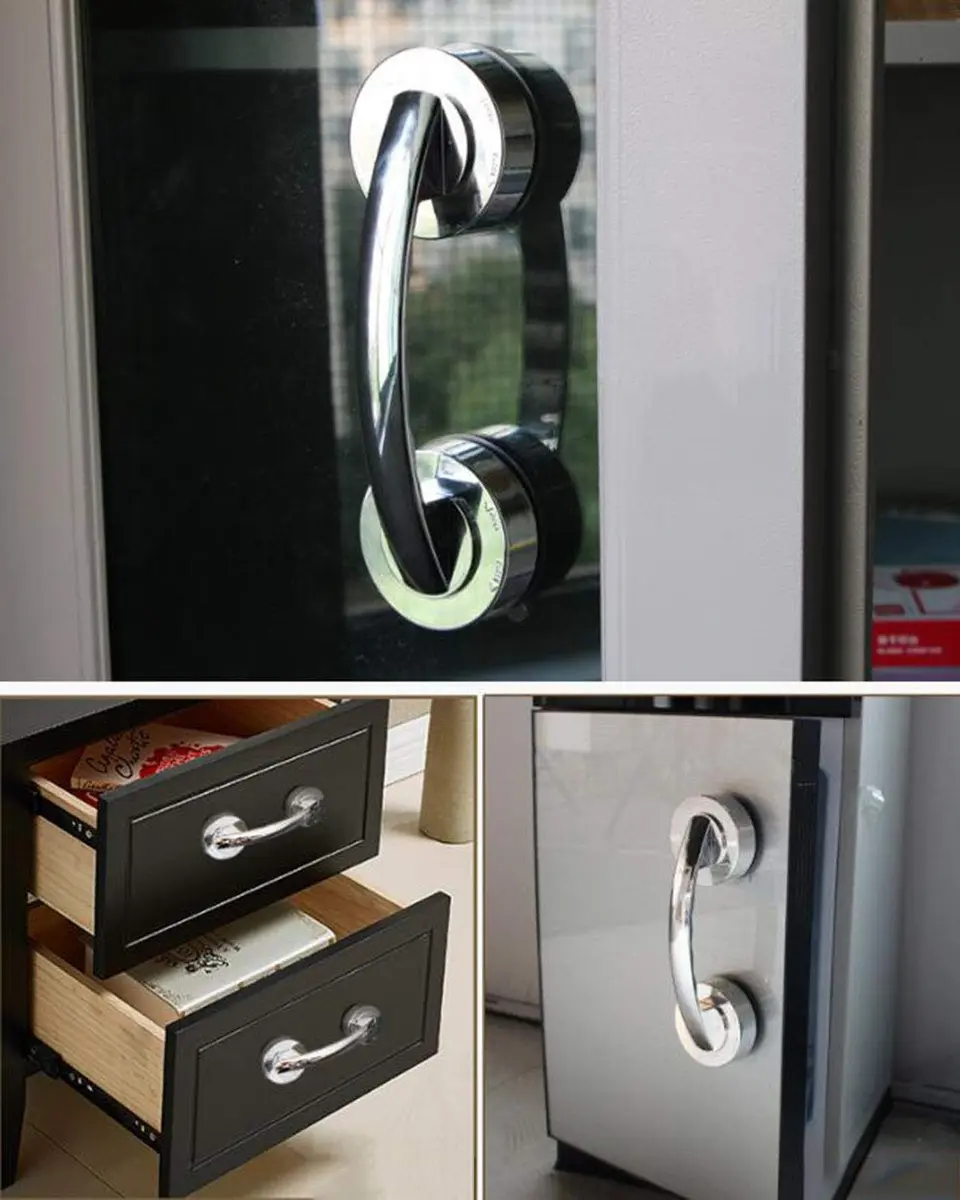 YIDELAI Suction Cup Door Handle for Glass Doors, Cabinets, and Sliding Doors | 19.4cm (7.6") Silver - view 6