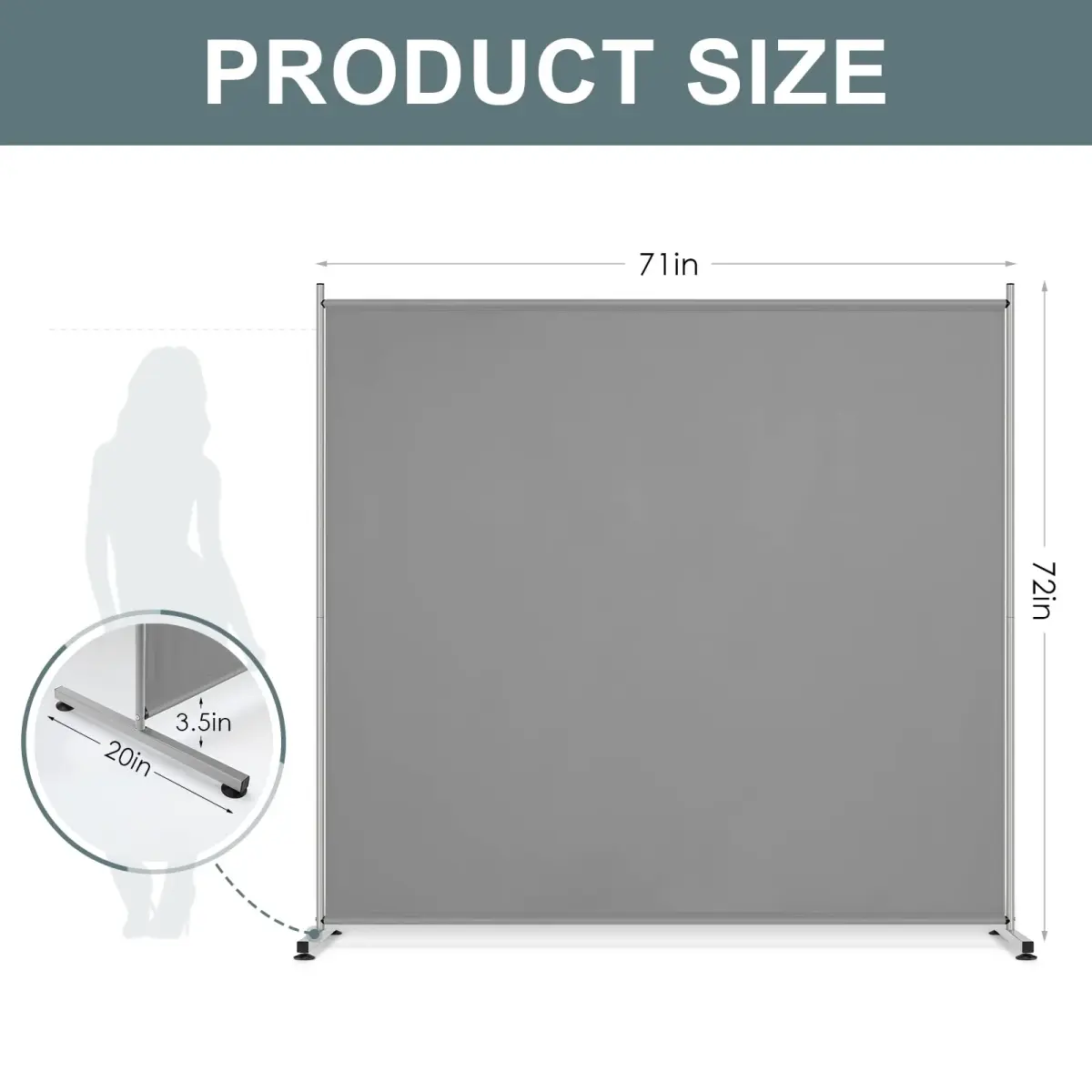 RANTILA Single Panel Room Divider 71''W x 71''H | Freestanding Privacy Screen with Metal Base - view 2