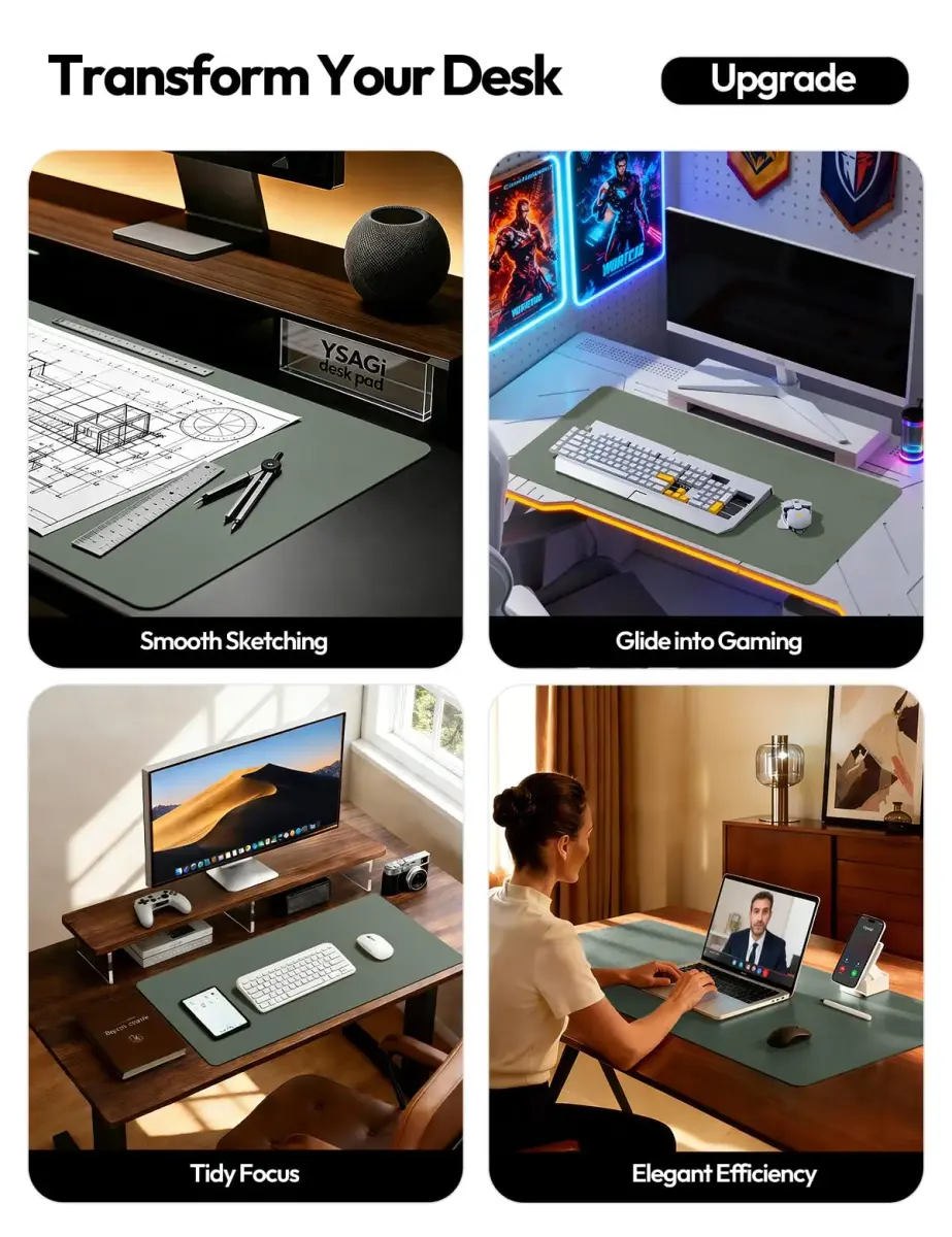 YSAGi Leather Desk Pad Protector 58cm x 35cm (23.6" x 13.8") | Protects Desks, Doubles as Large Mouse Pad - view 2