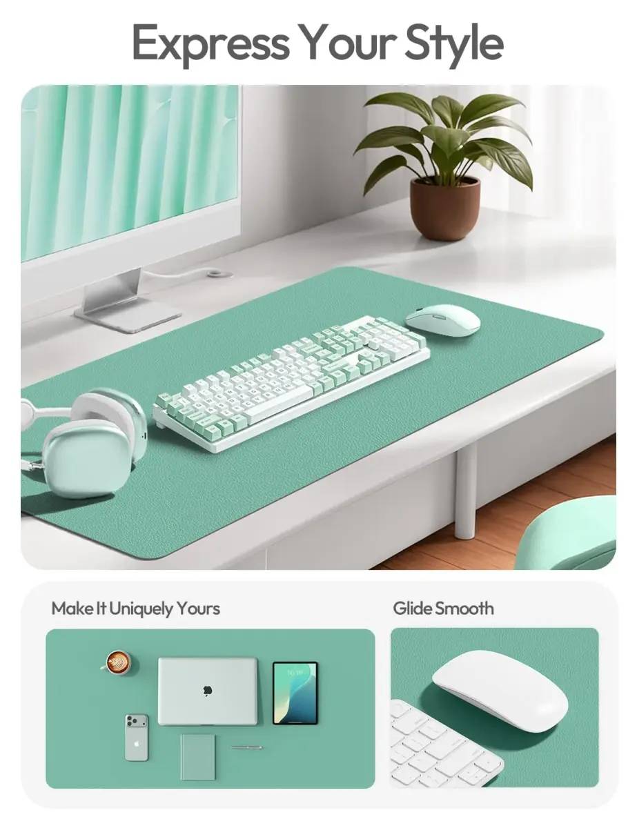 YSAGi Green-Blue PU Leather Desk Protector Mat Large Mouse Pad Non-Slip Waterproof Writing Pad (35.4" x 17") - main product image