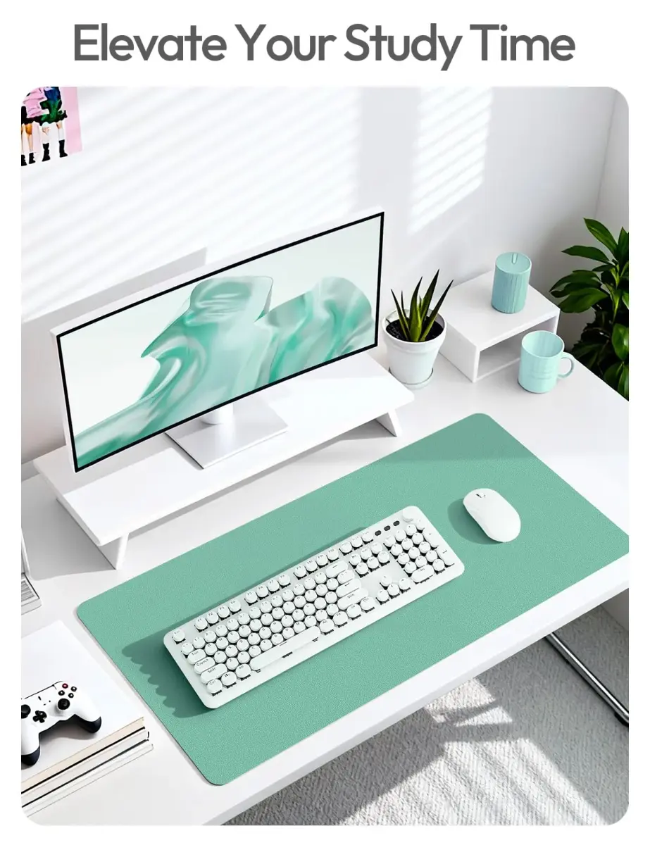YSAGi Green-Blue PU Leather Desk Protector Mat Large Mouse Pad Non-Slip Waterproof Writing Pad (35.4" x 17") - view 5
