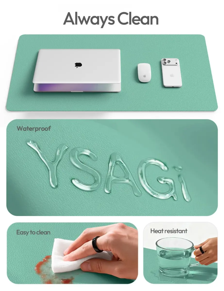 YSAGi Green-Blue PU Leather Desk Protector Mat Large Mouse Pad Non-Slip Waterproof Writing Pad (35.4" x 17") - view 7