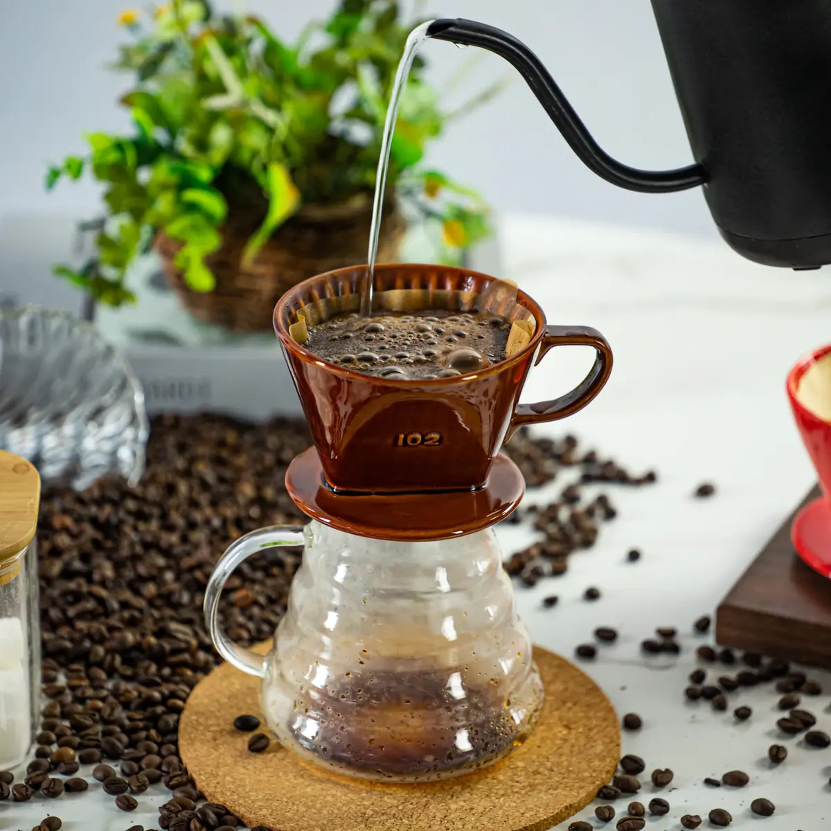 LHUKSGF Pour Over Ceramic Coffee Dripper Brown | Traditional Handcrafted Coffee Maker (70-120 chars) - view 2