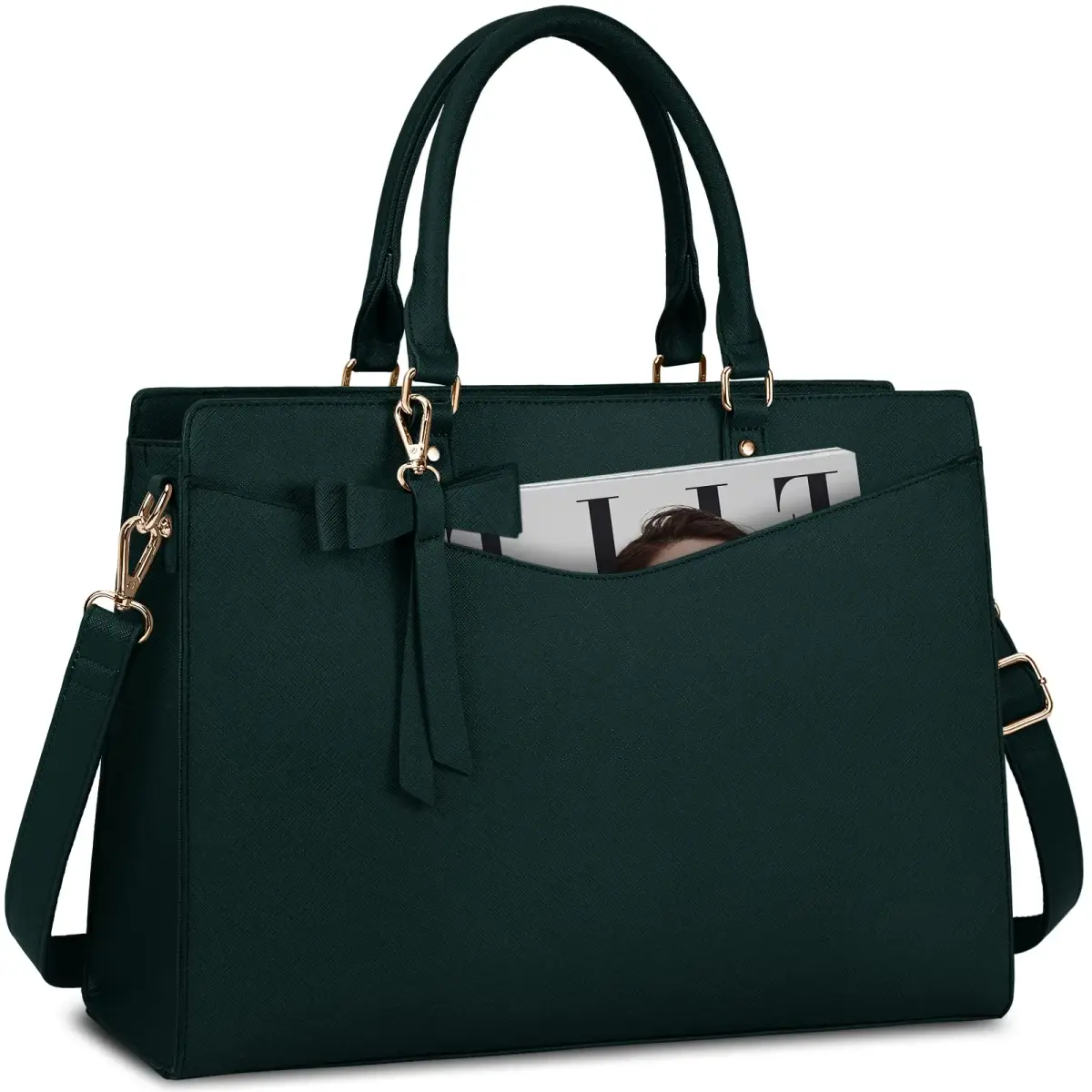 RAINSMORE Dark Green Handbag for Women 15.6 Inch Laptop Tote Bag | Waterproof Business Work Briefcase - main product image
