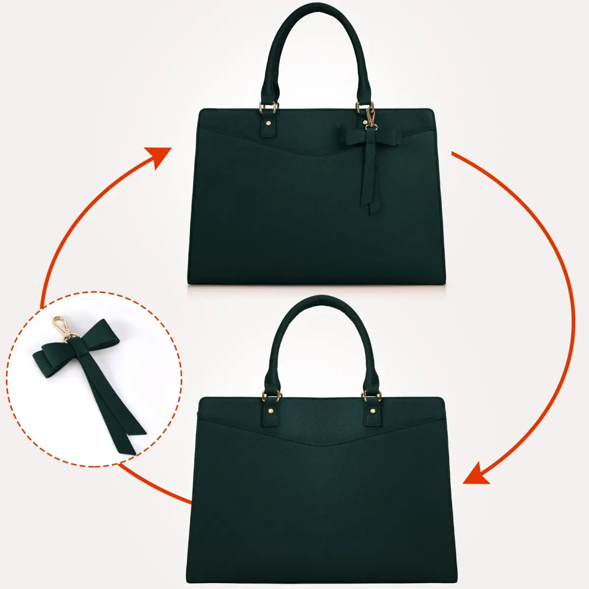 RAINSMORE Dark Green Handbag for Women 15.6 Inch Laptop Tote Bag | Waterproof Business Work Briefcase - view 7