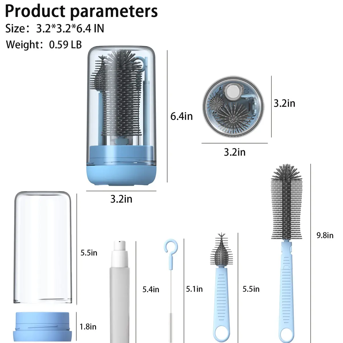Augensterm Travel Bottle Cleaner Kit, Silicone Baby Bottle Brush Set with Extendable Handle, Drying Rack, Nipple & Straw Brushes, Soap Dispenser, Blue - view 5