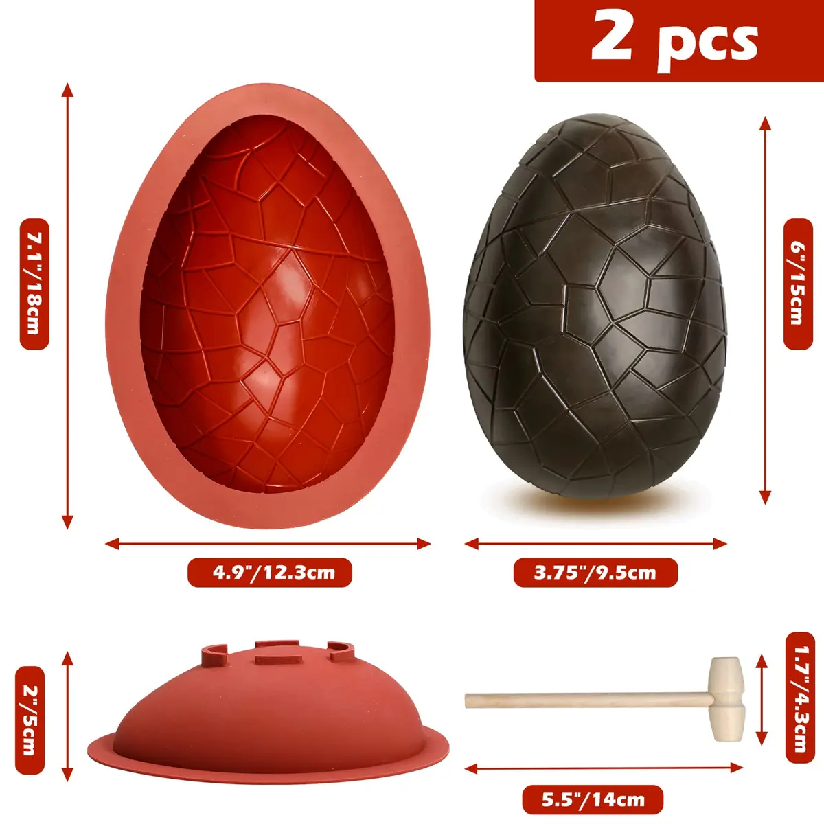 Kamehame Easter Egg Mold, Breakable 3D Silicone Chocolate Mold with Hammer, Large Dinosaur Eggs for Easter Decorations | Food Preparation Mold - view 4