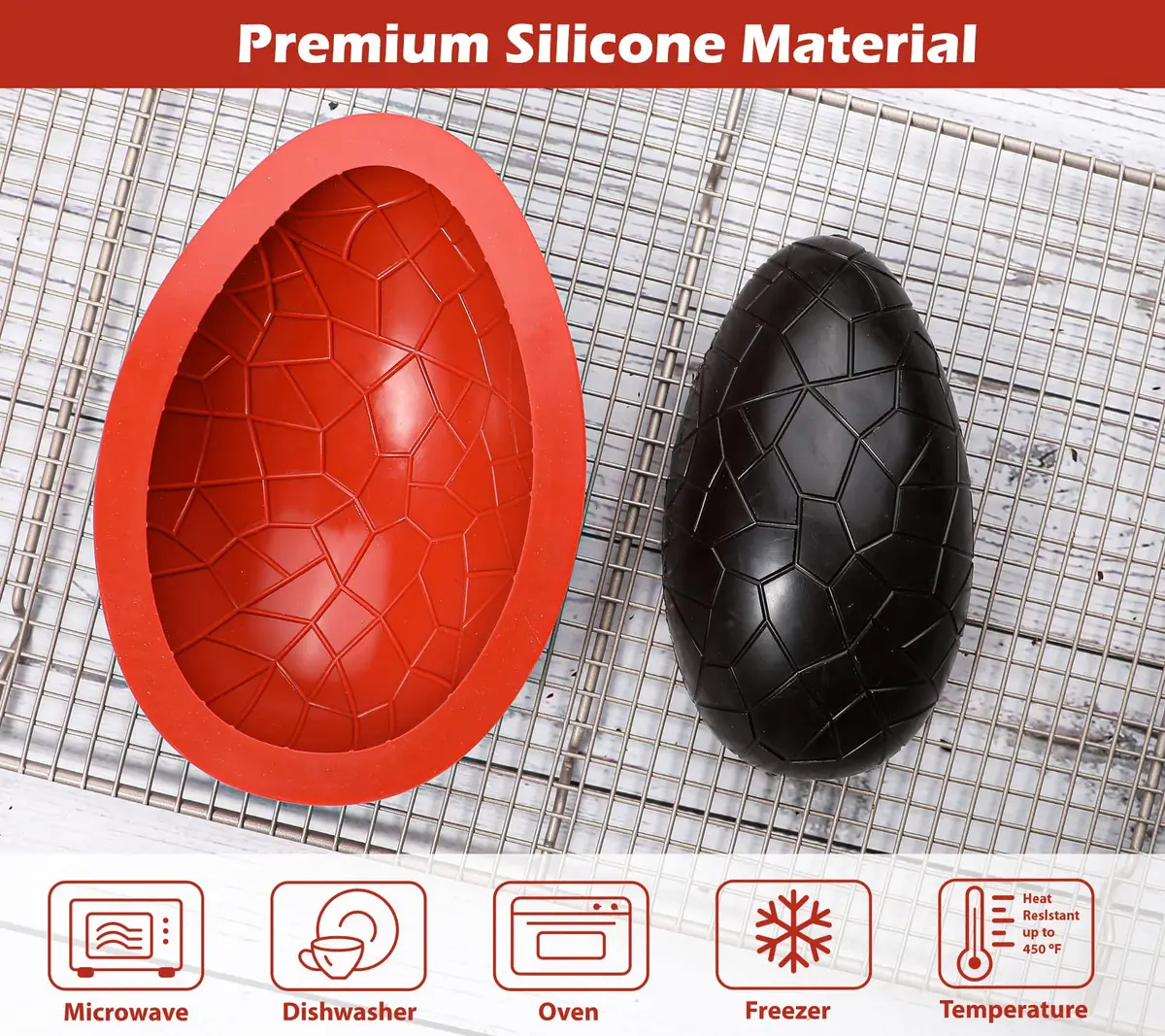 Kamehame Easter Egg Mold, Breakable 3D Silicone Chocolate Mold with Hammer, Large Dinosaur Eggs for Easter Decorations | Food Preparation Mold - view 5