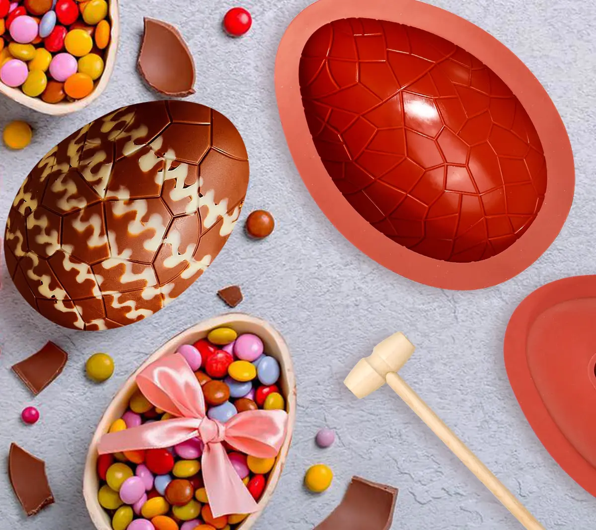 Kamehame Easter Egg Mold, Breakable 3D Silicone Chocolate Mold with Hammer, Large Dinosaur Eggs for Easter Decorations | Food Preparation Mold - view 2