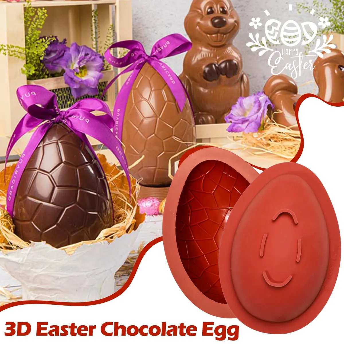 Kamehame Easter Egg Mold, Breakable 3D Silicone Chocolate Mold with Hammer, Large Dinosaur Eggs for Easter Decorations | Food Preparation Mold - view 3