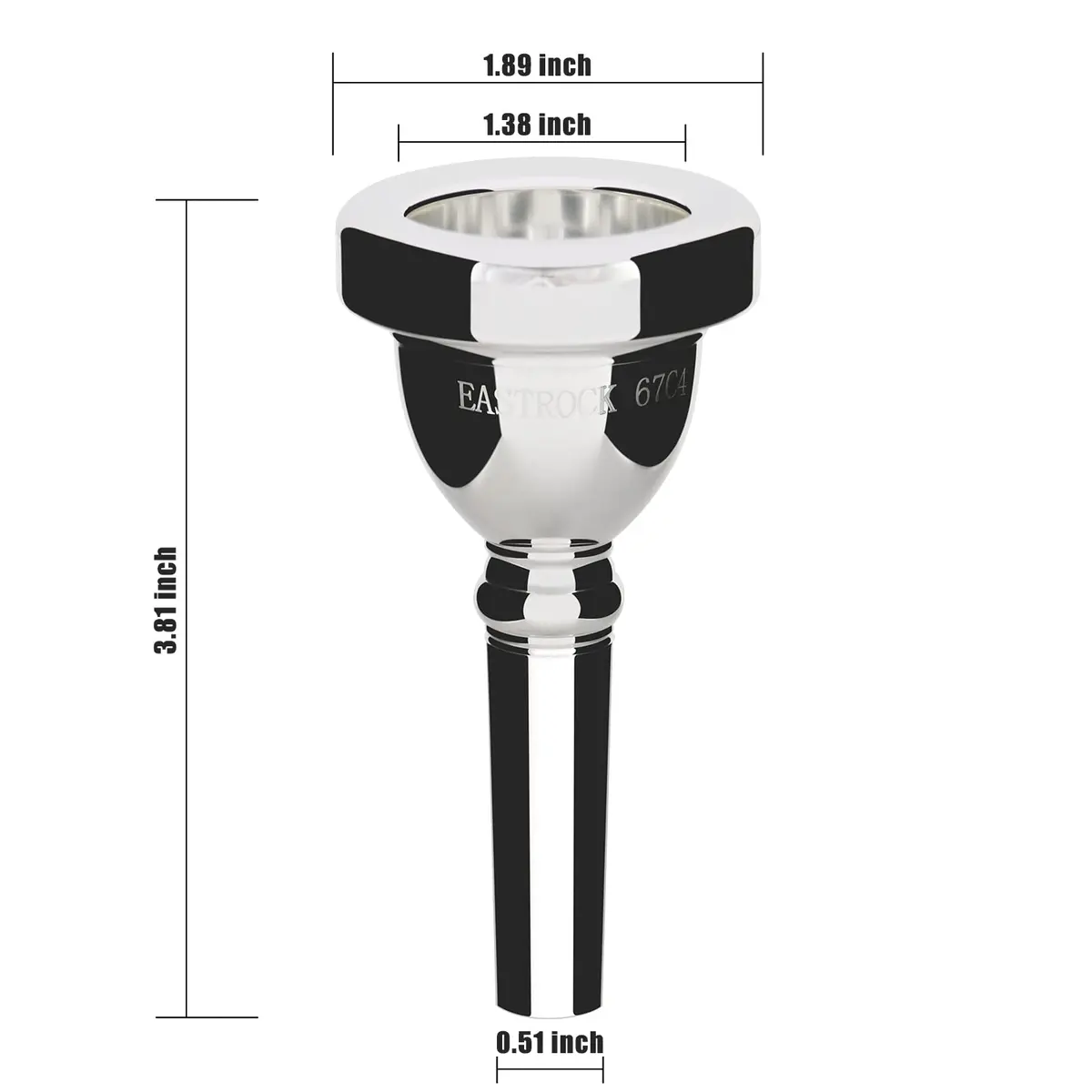 EASTROCK Standard Tuba Mouthpiece 6.8cm (2.68in) Silver Plated | Vacuum Packed for Tuba Players - view 2