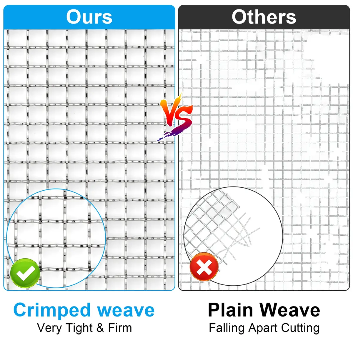 Valchoose 304 Stainless Steel Mesh Screen 2-Pack | 5 Mesh, 11" x 14.2" Crimped Weave - view 5