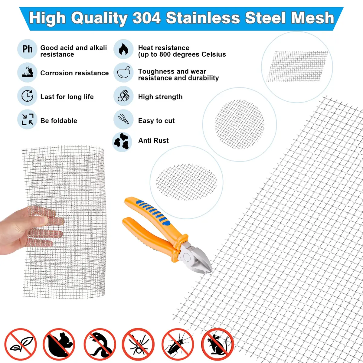 Valchoose 304 Stainless Steel Mesh Screen 2-Pack | 5 Mesh, 11" x 14.2" Crimped Weave - view 6