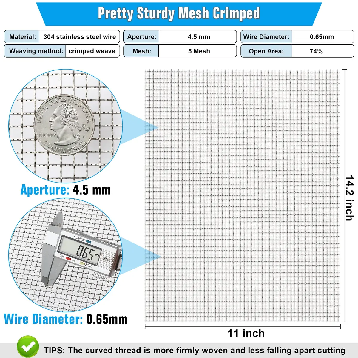 Valchoose 304 Stainless Steel Mesh Screen 2-Pack | 5 Mesh, 11" x 14.2" Crimped Weave - view 2