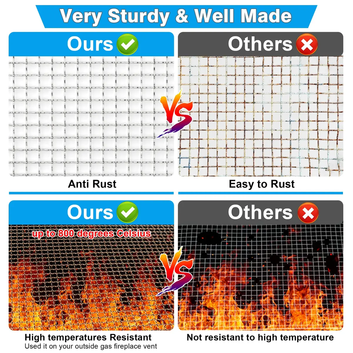 Valchoose 304 Stainless Steel Mesh Screen 2-Pack | 5 Mesh, 11" x 14.2" Crimped Weave - view 4