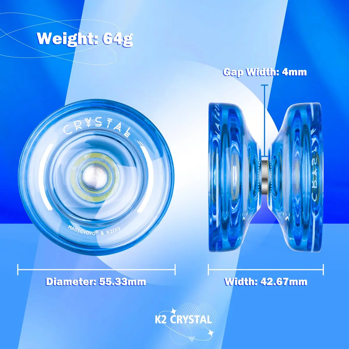 MAGICYOYO K2 Crystal Blue Responsive & Unresponsive Yoyo for Kids 8-12, 55.3mm Diameter | Dual Function Yoyo - view 5
