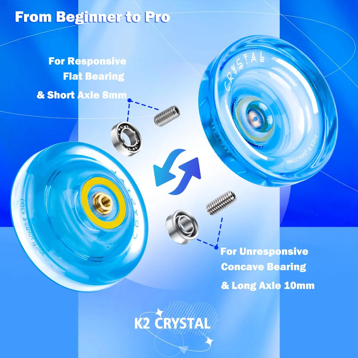 MAGICYOYO K2 Crystal Blue Responsive & Unresponsive Yoyo for Kids 8-12, 55.3mm Diameter | Dual Function Yoyo - view 4