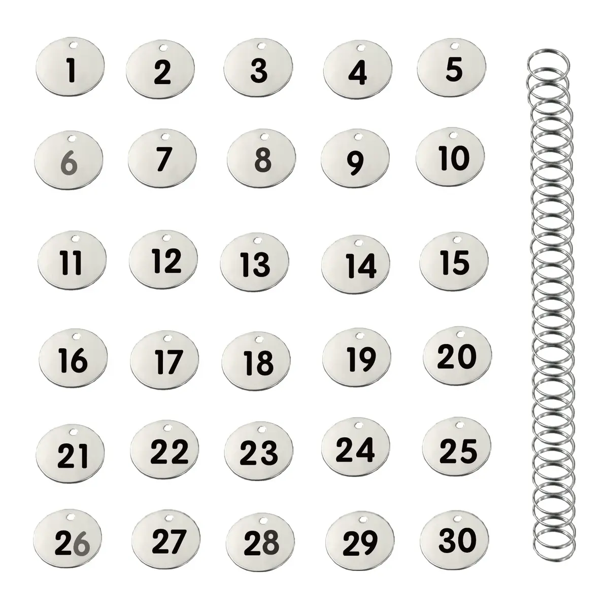 Wzttdm Stainless Steel Numbered Tags, Round Metal Key Tags with Rings (1-30) | Durable, Corrosion-Resistant ID Tags for Office & Home - main product image
