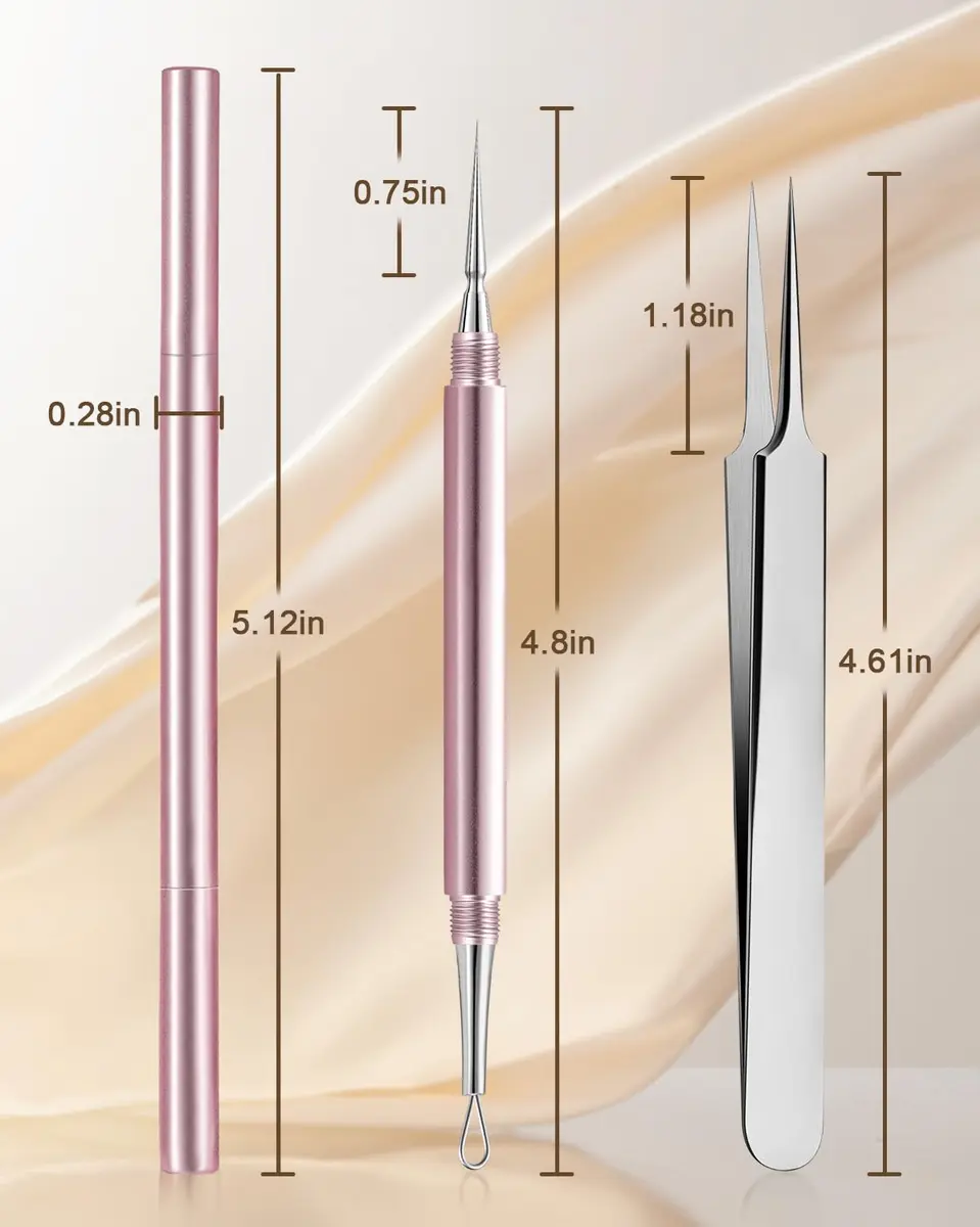 SG Nekoo Professional Milia & Whitehead Extractor Tool Kit with Tweezers | Stainless Pink (14cm Needle, 11.7cm Tweezers) - view 7