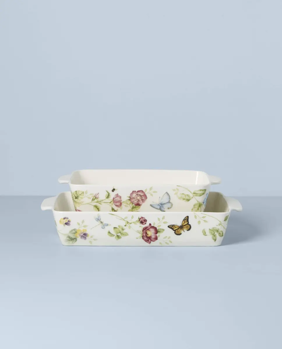 Lenox Butterfly Meadow Rectangular Baking Dish 2-Piece Set | Porcelain Oven-Safe Bakeware (9.7 inch, 80 oz capacity) - view 2