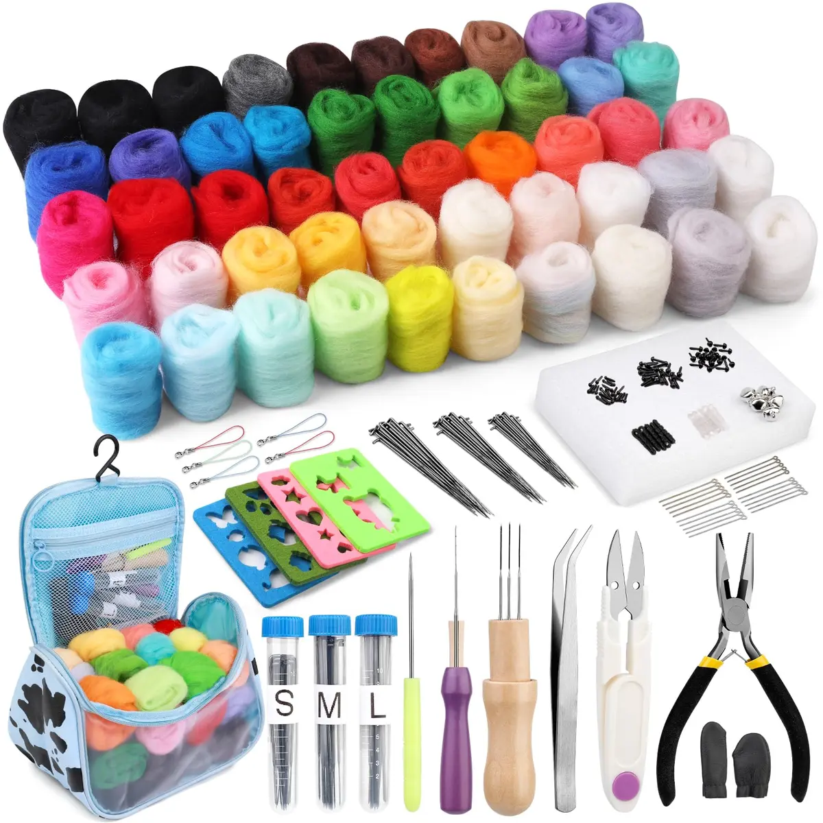 JUPEAN Needle Felting Kit for Beginners 50 Colors | Complete Wool Felting Set with Needles & Tools - main product image