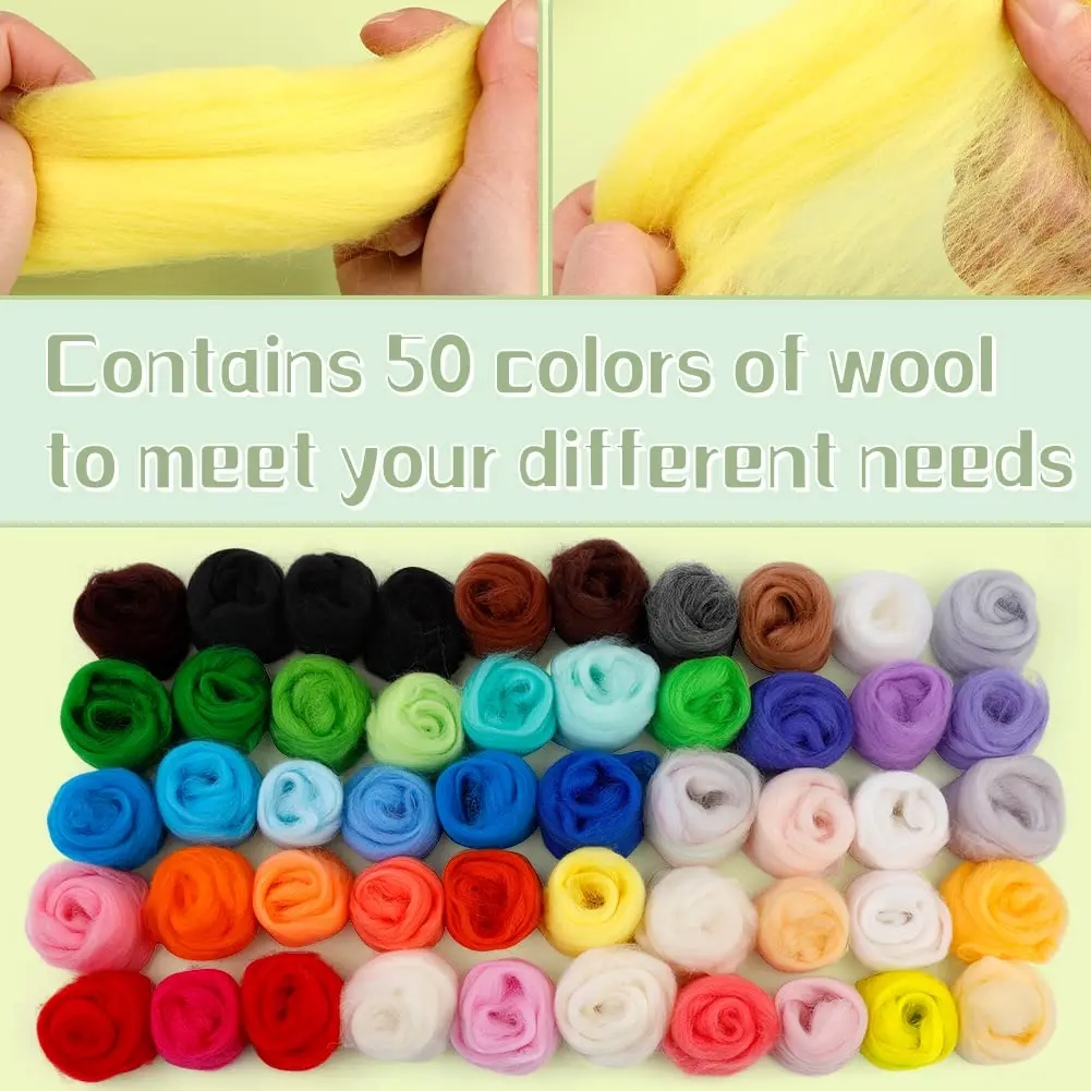 JUPEAN Needle Felting Kit for Beginners 50 Colors | Complete Wool Felting Set with Needles & Tools - view 5