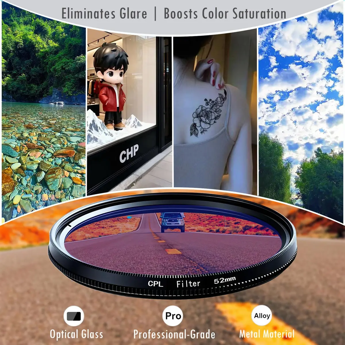 Yadsux 52mm Clip-On Phone CPL Polarizing Lens Filter | Anti-Glare Circular Polarizer for iPhone 15-18 Pro/Pro Max/Plus, Optical Glass - view 2