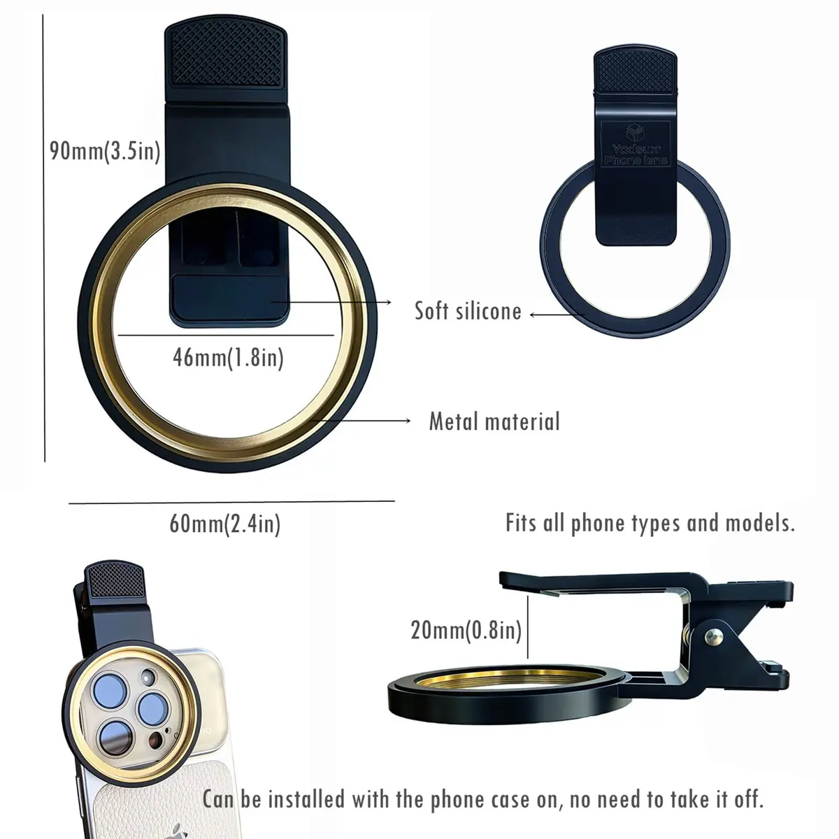 Yadsux 52mm Clip-On Phone CPL Polarizing Lens Filter | Anti-Glare Circular Polarizer for iPhone 15-18 Pro/Pro Max/Plus, Optical Glass - view 3