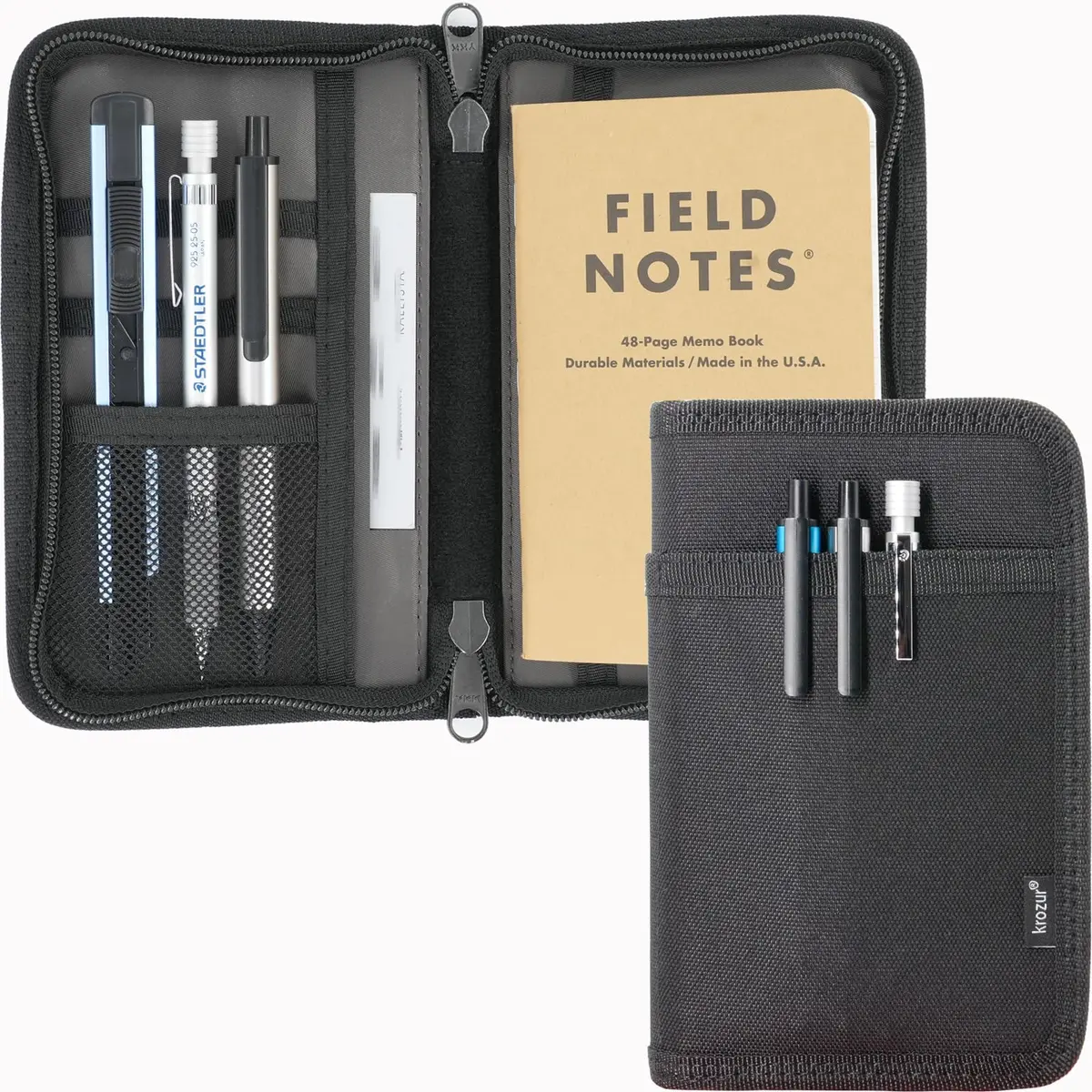 Krozur Field Notes Cover with YKK Zipper 3.5 x 5.5 Pocket Journal Cover Water Resistant - main product image