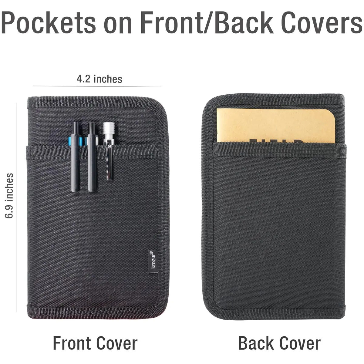 Krozur Field Notes Cover with YKK Zipper 3.5 x 5.5 Pocket Journal Cover Water Resistant - view 2
