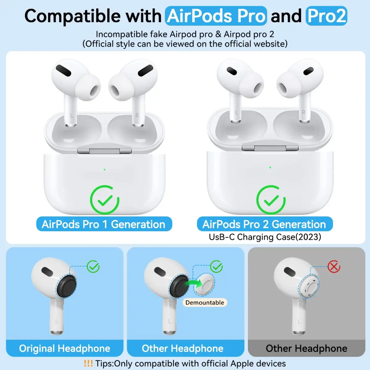 Pohgelan Replacement Ear Tips for AirPods Pro 2nd/1st Generation (XS/S/M/L, 8 Pairs Black) | Noise Reduction Holes & Dust Guard Screen - view 5