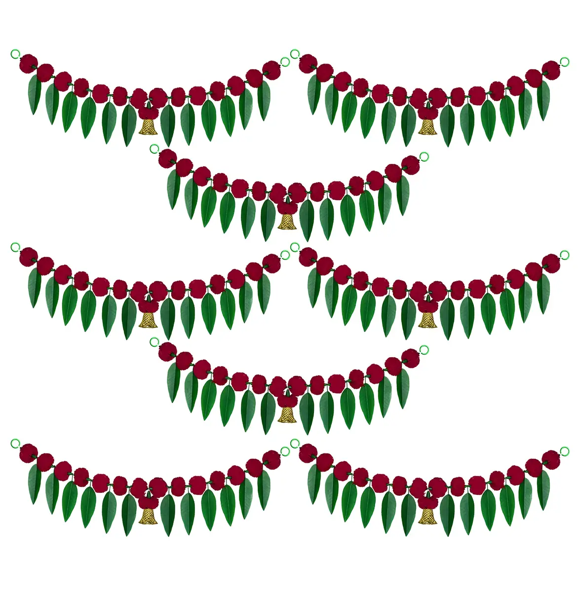iHandikart Artificial Marigold Flowers with Mango Leaf Door Hanging Bandanwar 91cm (38x8 Inch) Pack of 8 | Traditional Indian Festival Decor - main product image