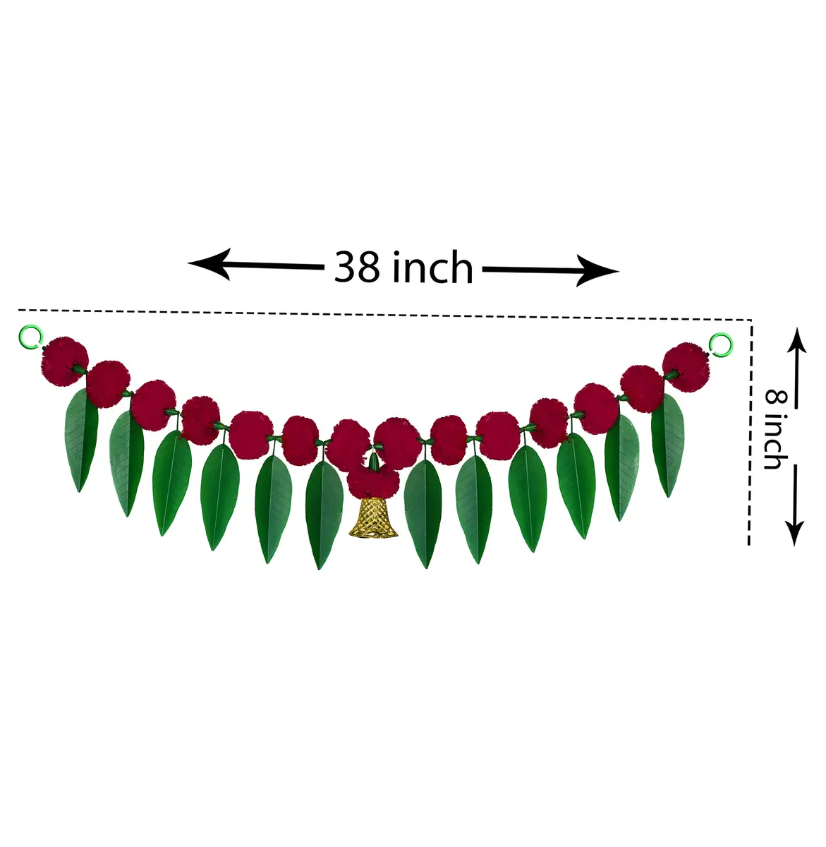 iHandikart Artificial Marigold Flowers with Mango Leaf Door Hanging Bandanwar 91cm (38x8 Inch) Pack of 8 | Traditional Indian Festival Decor - view 4