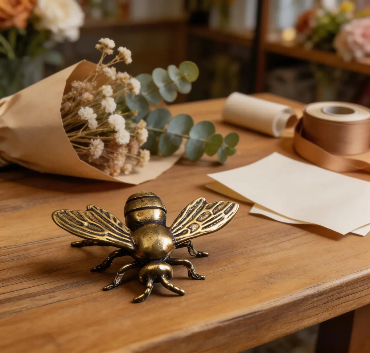 SENTOP Brass Bee Miniature Figurine 2PCS | Retro Animal Insect Home Decor Accent - view 2