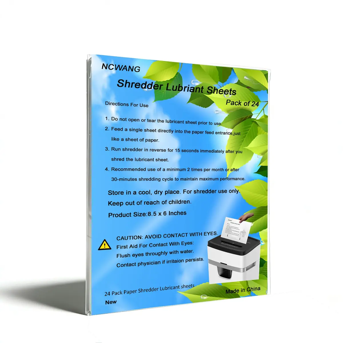 NCWANG Paper Shredder Lubricant Sheets 24 Pack | Eco-Friendly, Reduce Jams, Extend Shredder Life - main product image
