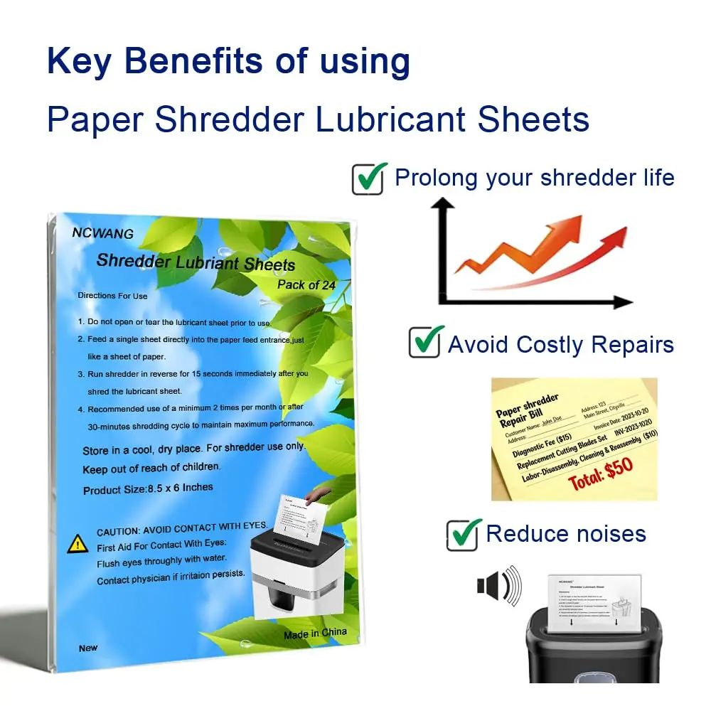 NCWANG Paper Shredder Lubricant Sheets 24 Pack | Eco-Friendly, Reduce Jams, Extend Shredder Life - view 3