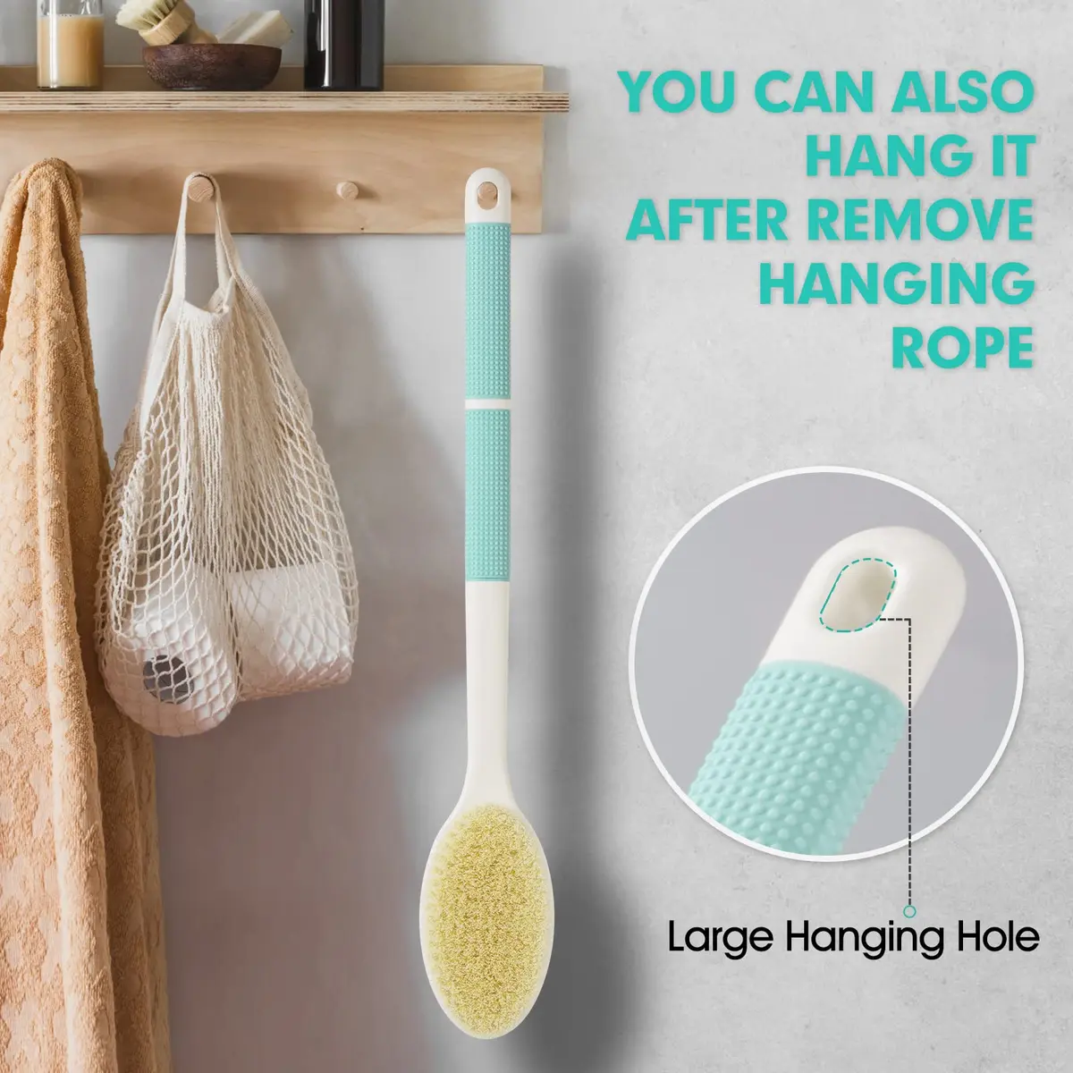 Backski Back Scrubber Long Handle 43.5cm (17.12 Inch) | Non-Slip Grip for Shower & Dry Brushing - view 7