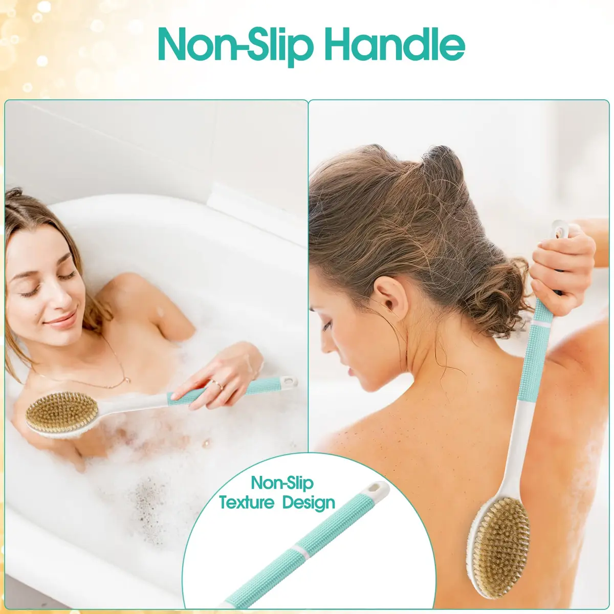 Backski Back Scrubber Long Handle 43.5cm (17.12 Inch) | Non-Slip Grip for Shower & Dry Brushing - view 2