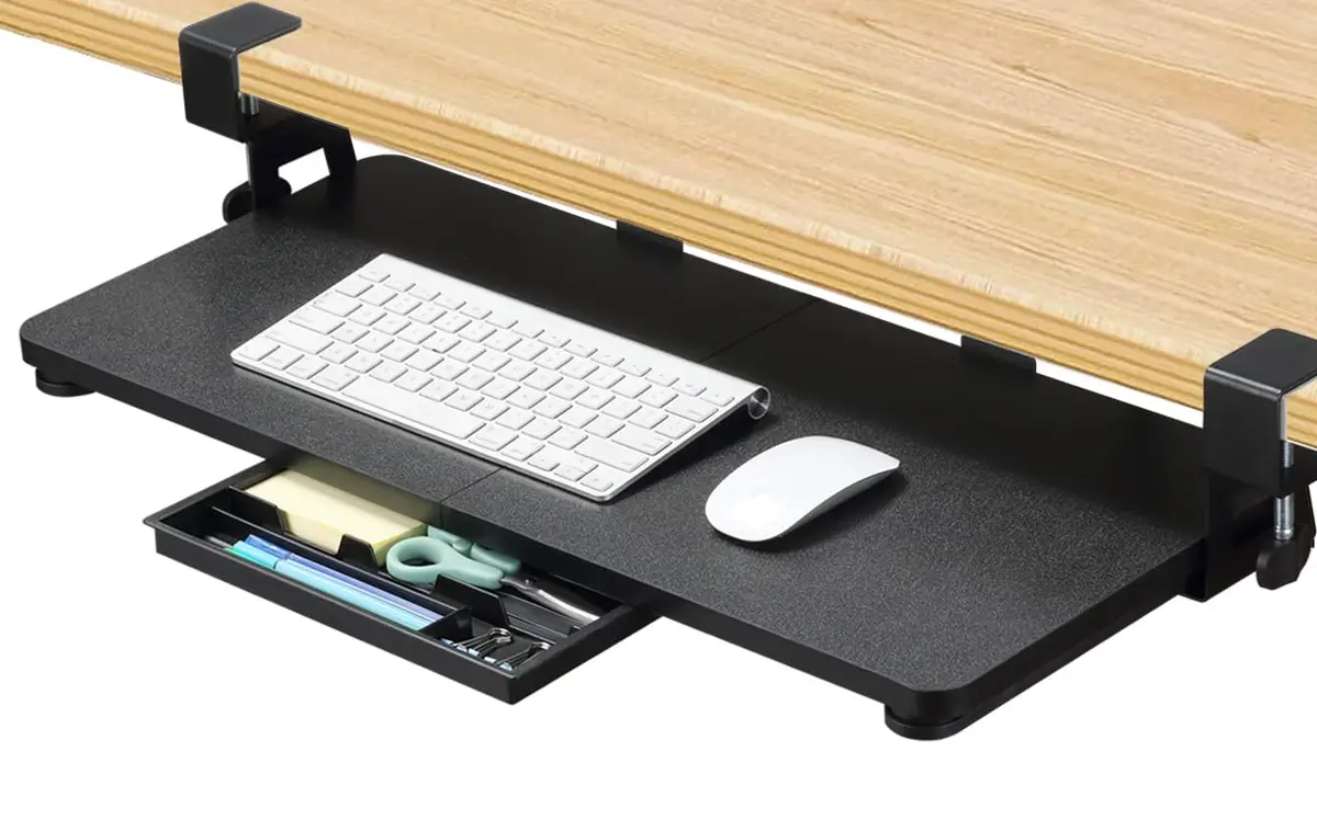 ETHU Under Desk Keyboard Tray with C-Clamp, 26.77x11.81" (68cm x 30cm) Black | Ergonomic Sliding Computer Keyboard Stand for Home and Office - main product image