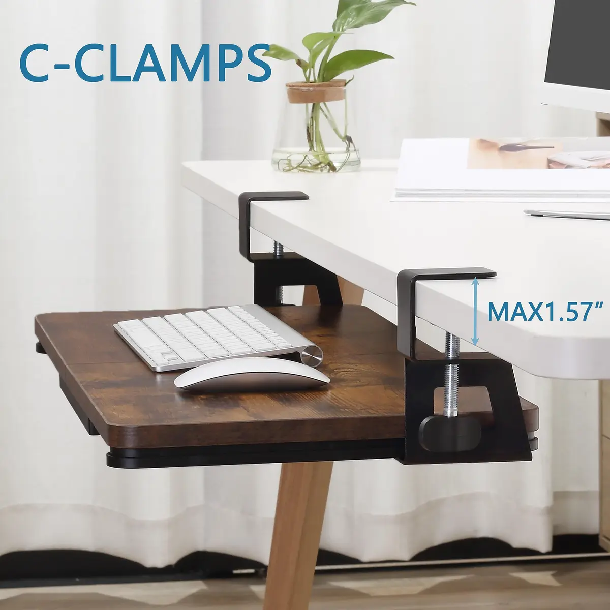 ETHU Under Desk Keyboard Tray with C-Clamp, 26.77x11.81" (68cm x 30cm) Black | Ergonomic Sliding Computer Keyboard Stand for Home and Office - view 6