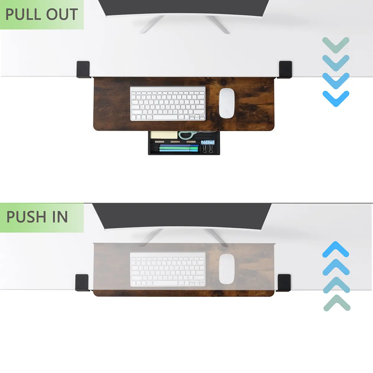 ETHU Under Desk Keyboard Tray with C-Clamp, 81.3cm x 30.5cm (26.77" x 11.81") | Ergonomic Sliding Computer Keyboard Drawer for Home & Office - view 6