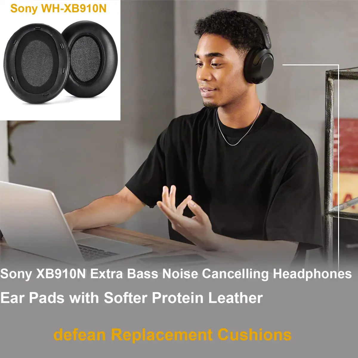 Defean Black Earpads for Sony WH-XB910 XB910N | Replacement Headphone Cushions - view 7