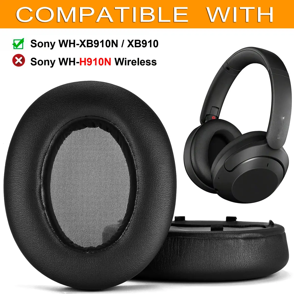 Defean Black Earpads for Sony WH-XB910 XB910N | Replacement Headphone Cushions - view 2