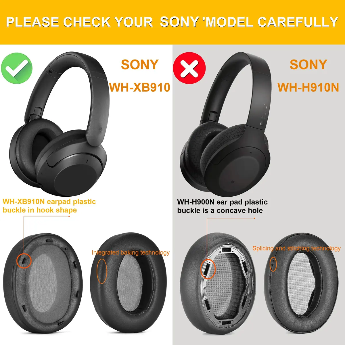 Defean Black Earpads for Sony WH-XB910 XB910N | Replacement Headphone Cushions - view 3