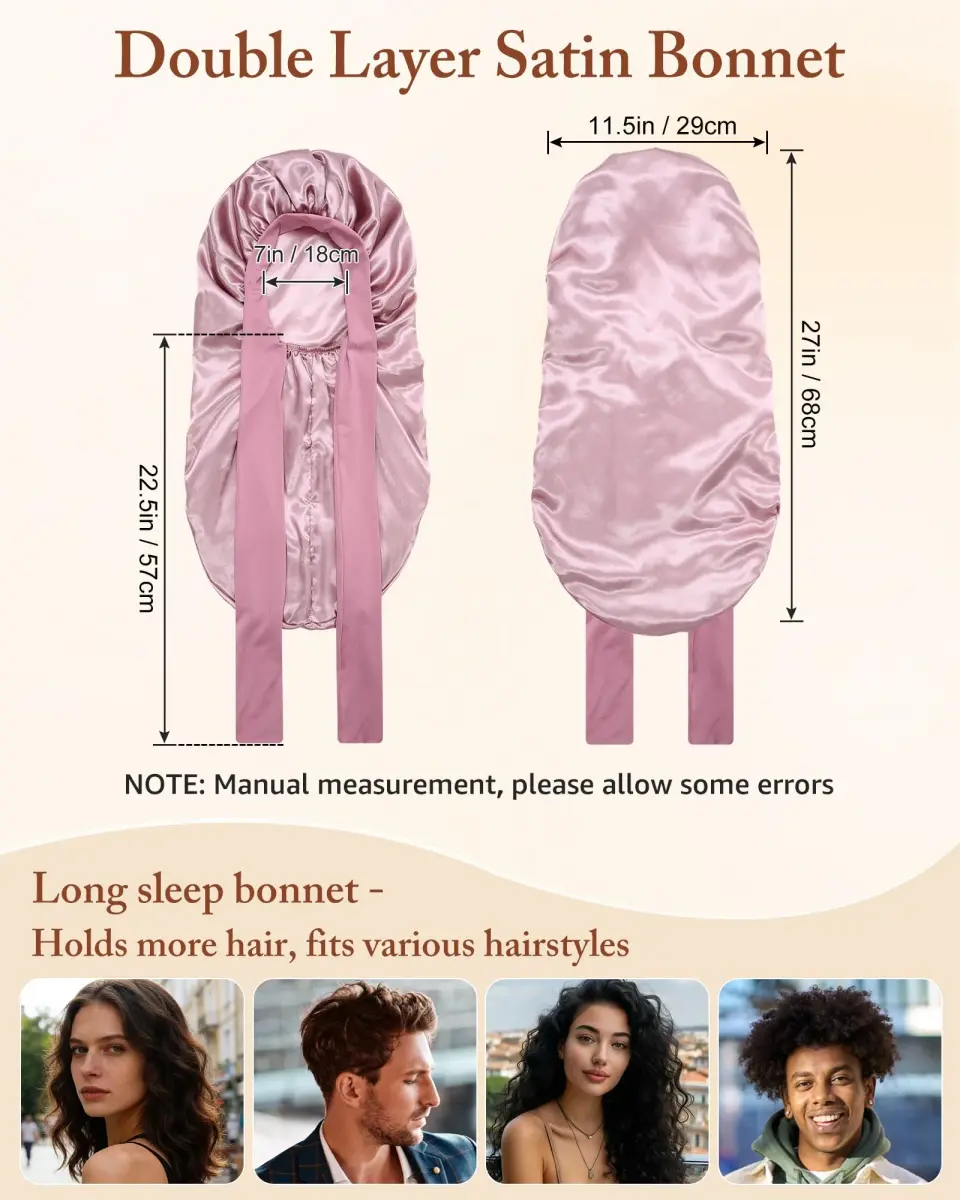 AWAYTR Long Satin Bonnet for Braids - Double Layer Hair Bonnet for Sleeping, 68cm (27in) - view 5